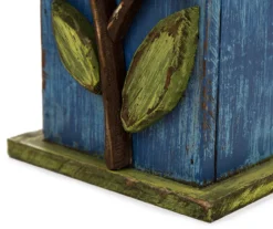 Blue Distressed Bird & Leaf Birdhouse -Garden Oasis 810429018 2