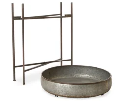 25" Farmhouse Shallow Galvanized Metal Shelf With Folding Stand -Garden Oasis 810429049 2