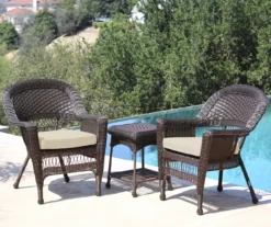 Espresso 3-Piece Cushioned Patio All-Weather Wicker Chat Set -Garden Oasis 810478208