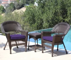 Espresso 3-Piece Cushioned Patio All-Weather Wicker Chat Set -Garden Oasis 810478262