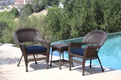 Espresso 3-Piece Cushioned Patio All-Weather Wicker Chat Set -Garden Oasis 810478270