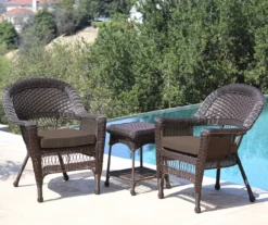 Espresso 3-Piece Cushioned Patio All-Weather Wicker Chat Set -Garden Oasis 810478271
