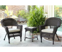 Espresso 3-Piece Cushioned Patio All-Weather Wicker Chat Set -Garden Oasis 810478272 1