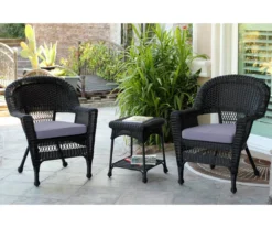 Black 3-Piece Cushioned Patio All-Weather Wicker Chat Set -Garden Oasis 810478340 1