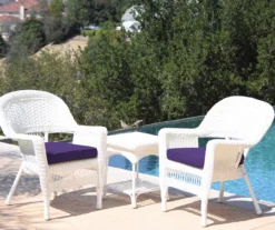 White 3-Piece Cushioned Patio All-Weather Wicker Chat Set -Garden Oasis 810478404