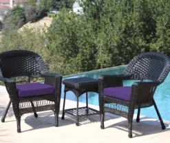 Black 3-Piece Cushioned Patio All-Weather Wicker Chat Set -Garden Oasis 810478422