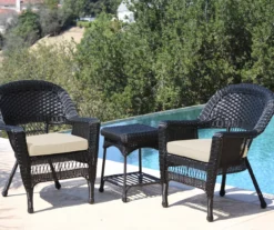 Black 3-Piece Cushioned Patio All-Weather Wicker Chat Set -Garden Oasis 810478423