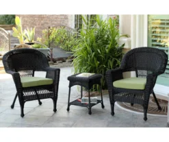 Black 3-Piece Cushioned Patio All-Weather Wicker Chat Set -Garden Oasis 810478424 1