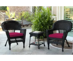 Black 3-Piece Cushioned Patio All-Weather Wicker Chat Set -Garden Oasis 810478425 1