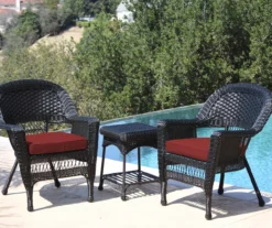 Black 3-Piece Cushioned Patio All-Weather Wicker Chat Set -Garden Oasis 810478425