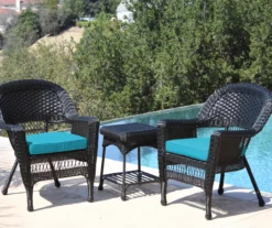 Black 3-Piece Cushioned Patio All-Weather Wicker Chat Set -Garden Oasis 810478426