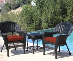 Black 3-Piece Cushioned Patio All-Weather Wicker Chat Set -Garden Oasis 810478427