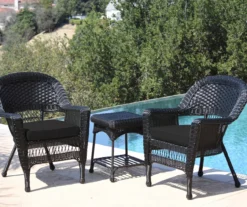 Black 3-Piece Cushioned Patio All-Weather Wicker Chat Set -Garden Oasis 810478428