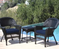 Black 3-Piece Cushioned Patio All-Weather Wicker Chat Set -Garden Oasis 810478430