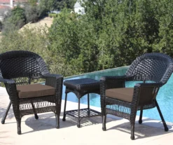 Black 3-Piece Cushioned Patio All-Weather Wicker Chat Set -Garden Oasis 810478431