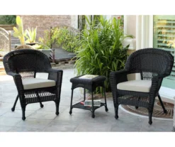 Black 3-Piece Cushioned Patio All-Weather Wicker Chat Set -Garden Oasis 810478432 1