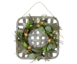Hop & Cattail Wreath Basket Hanging Wall Decor