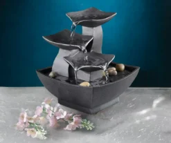 River Rock Leaves Tabletop Water Fountain