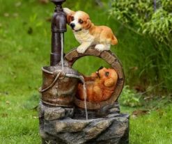 Playing Dogs & Pump LED Water Fountain