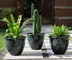 14.25" Green Speckle Glaze Plastic Planters, 3-Pack -Garden Oasis 810525063 8