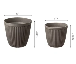 Stone Round Vertical Stripe 2-Piece Plastic Planter Set -Garden Oasis 810525066 5