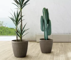 Stone Round Vertical Stripe 2-Piece Plastic Planter Set -Garden Oasis 810525066 9