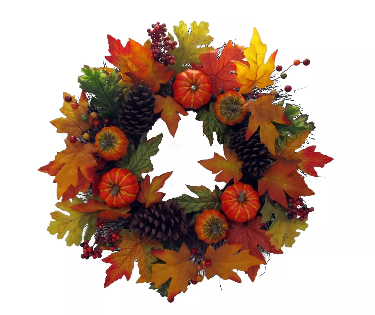 24" Pumpkin, Pinecone & Leaf Wreath 3 24" Pumpkin, Pinecone & Leaf Wreath