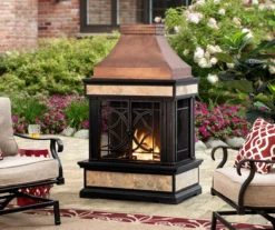 35.4" Heirloom Copper Slate Wood Burning Patio Fireplace -Garden Oasis 810527841 1