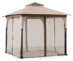 Tan & Brown 2-Tier Soft Top Gazebo With Netting -Garden Oasis 810527847 2