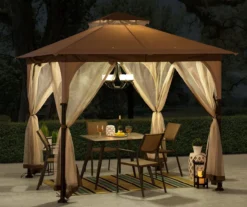 Tan & Brown 2-Tier Soft Top Gazebo With Netting -Garden Oasis 810527847 3