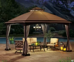 Gray & Black 2-Tier Gazebo, (10.5' X 13') -Garden Oasis 810527850 10