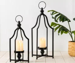 Black Metal 2-Piece Candle Lantern Set -Garden Oasis 810528187 7
