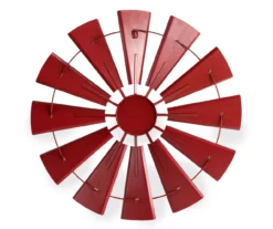 28.5" Red Metal Windmill Wall Decor