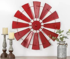 28.5" Red Metal Windmill Wall Decor -Garden Oasis 810528189 9