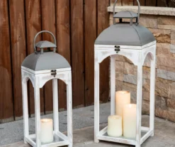 Whitewash Open Frame 2-Piece Candle Lantern Set -Garden Oasis 810528357 10