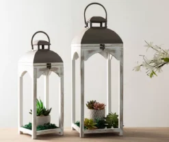 Whitewash Open Frame 2-Piece Candle Lantern Set -Garden Oasis 810528357 9