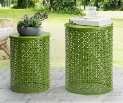 Green 2-Piece Metal Drum Garden Table Set -Garden Oasis 810531034 10