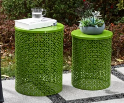 Green 2-Piece Metal Drum Garden Table Set -Garden Oasis 810531034 11