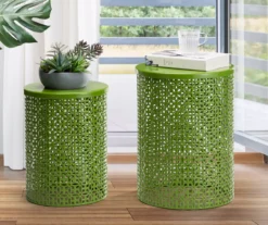 Green 2-Piece Metal Drum Garden Table Set -Garden Oasis 810531034 8