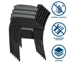 COSCO Lakewood Ranch Black Cushioned Wicker Patio Dining Chairs, 6-Pack -Garden Oasis 810541484 5