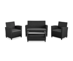 COSCO Malmo Black 4-Piece Wicker Cushioned Patio Furniture Set -Garden Oasis 810541489 2