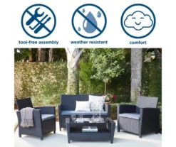 COSCO Malmo Black 4-Piece Wicker Cushioned Patio Furniture Set -Garden Oasis 810541489 4