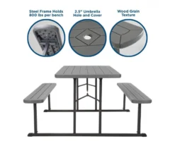 COSCO Intellefit Dark Gray 2-Bench Folding Outdoor Picnic Table -Garden Oasis 810541500 3