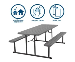 COSCO Intellefit Dark Gray 2-Bench Folding Outdoor Picnic Table -Garden Oasis 810541500 5
