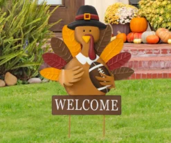 "Welcome" Pilgrim Turkey $ Football Yard Stake -Garden Oasis 810547802 6