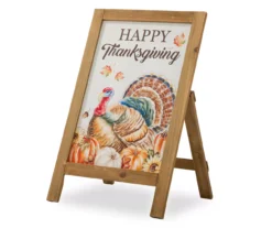 "Happy Thanksgiving" Turkey & Leaves Easel Sign