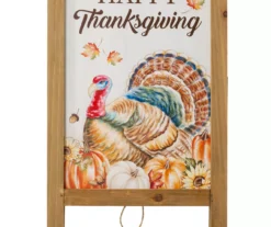 "Happy Thanksgiving" Turkey & Leaves Easel Sign -Garden Oasis 810547806 4