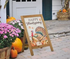 "Happy Thanksgiving" Turkey & Leaves Easel Sign -Garden Oasis 810547806 6
