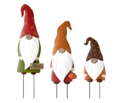 "Hello Pumpkin" Gnome Family 3-Piece Yard Stake Set