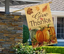 40" X 28" Give Thanks Pumpkins & Leaves House Flag -Garden Oasis 810548085 2